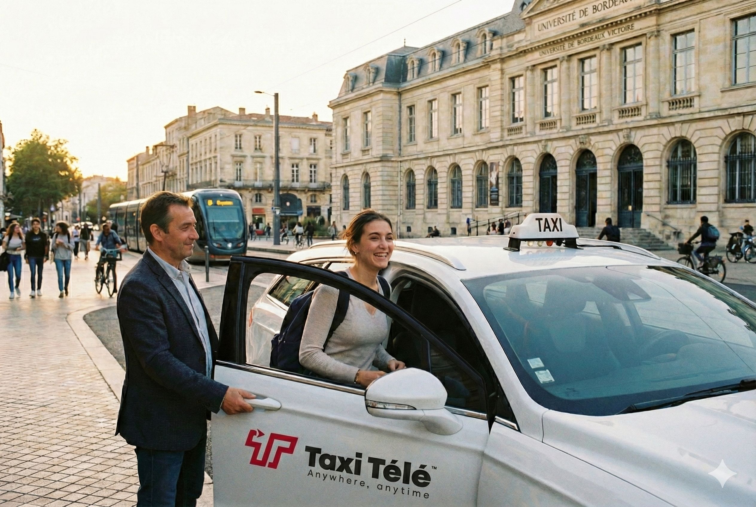 Taxi Télé : Partout, tout le temps. Profitez d'un transport sûr et fiable directement depuis l'université.